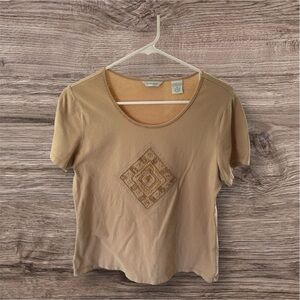 Laura Ashley Tan Cream Beaded Crop Tee